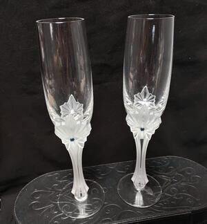 Rare Faberge Star the North Champagne Flutes 1990 Austria Swarovski Crystals